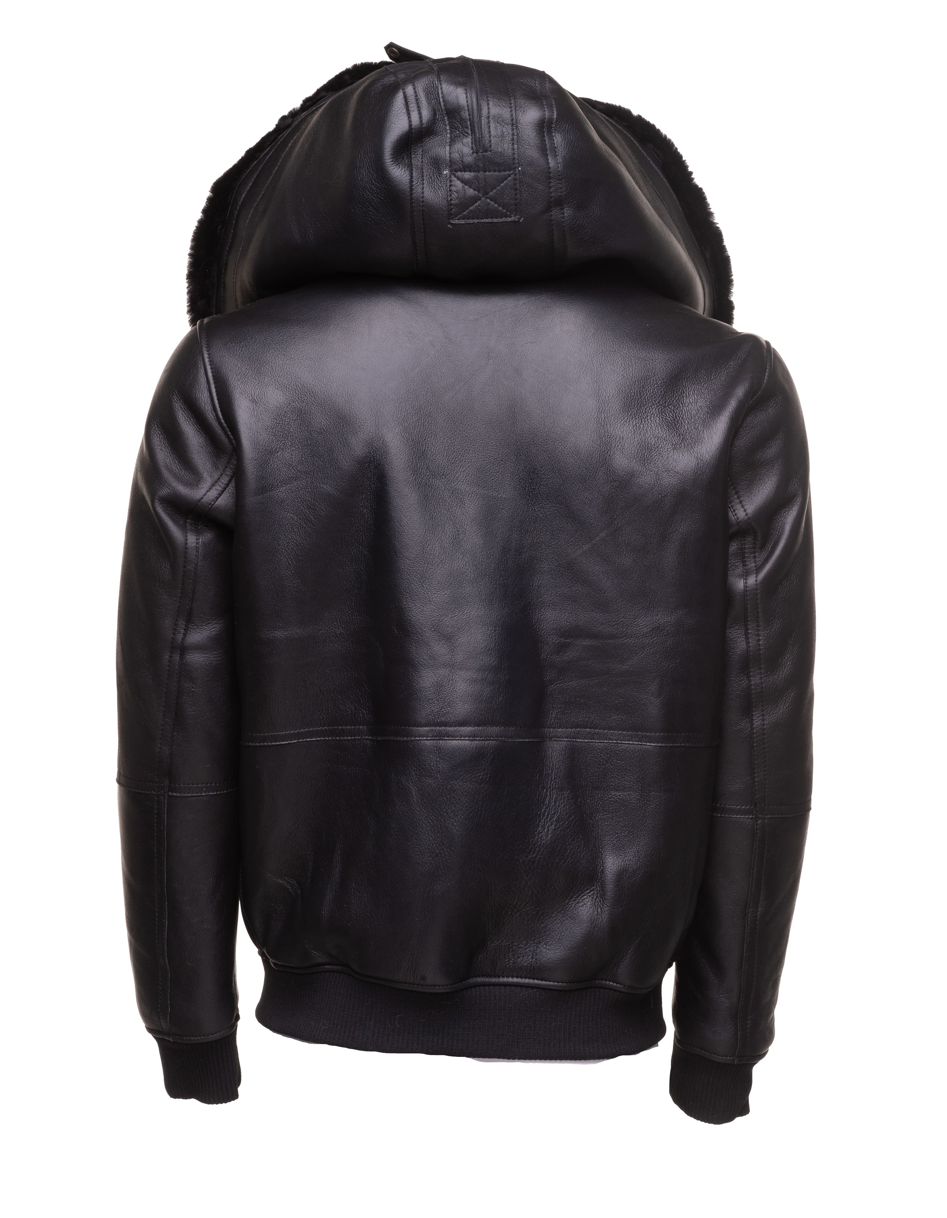 Gregos Varsity Style Sheepskin Shearling Jacket with Large Hoodie - Shearling leather