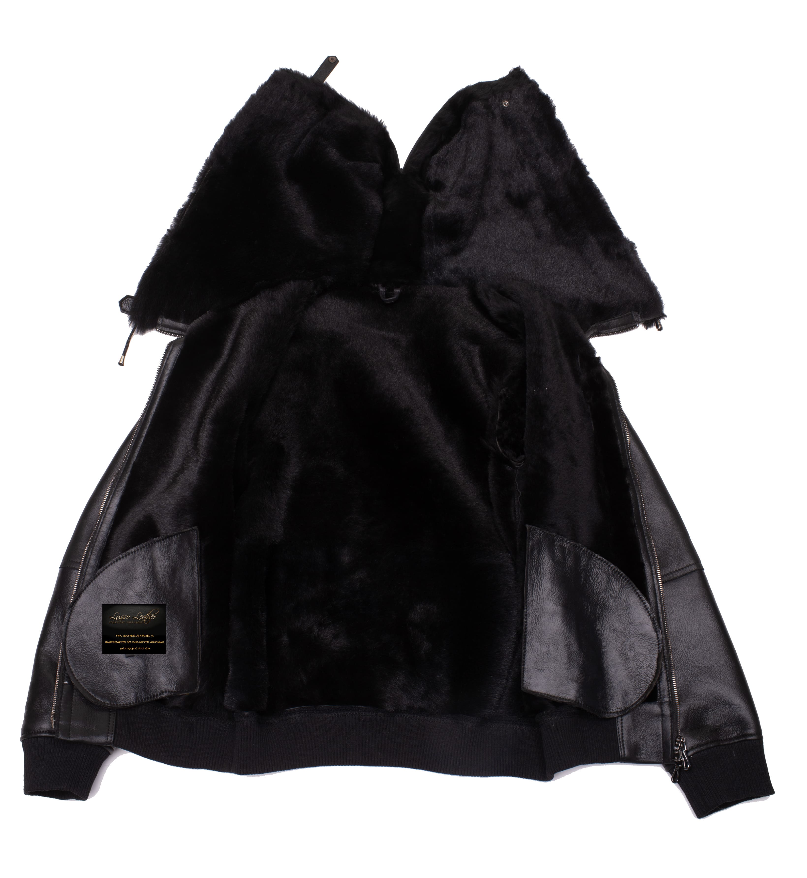 Gregos Varsity Style Sheepskin Shearling Jacket with Large Hoodie - Shearling leather