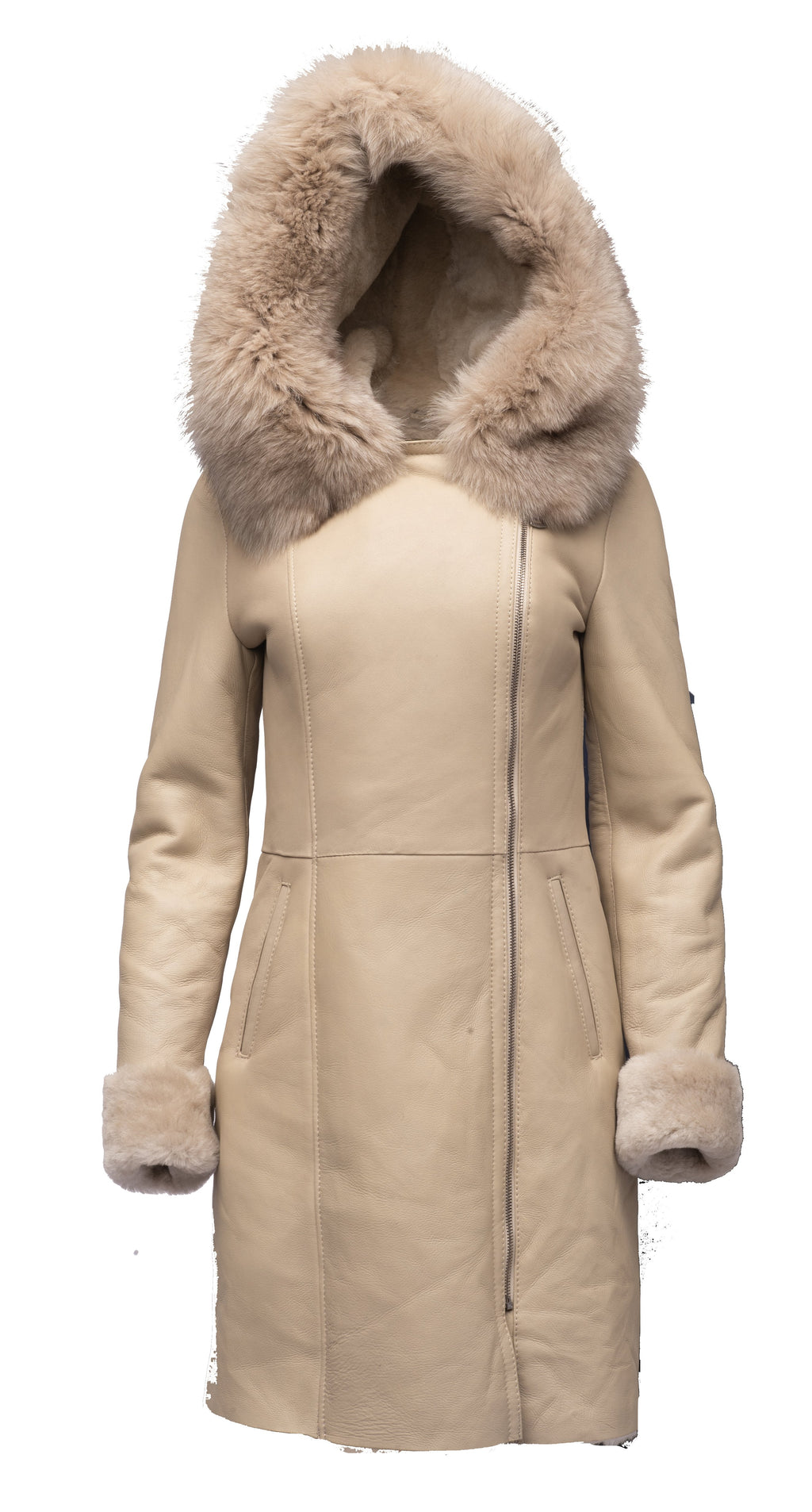 Gracie's Hooded Sheepskin Shearling Jacket with fox fur - Shearling leather