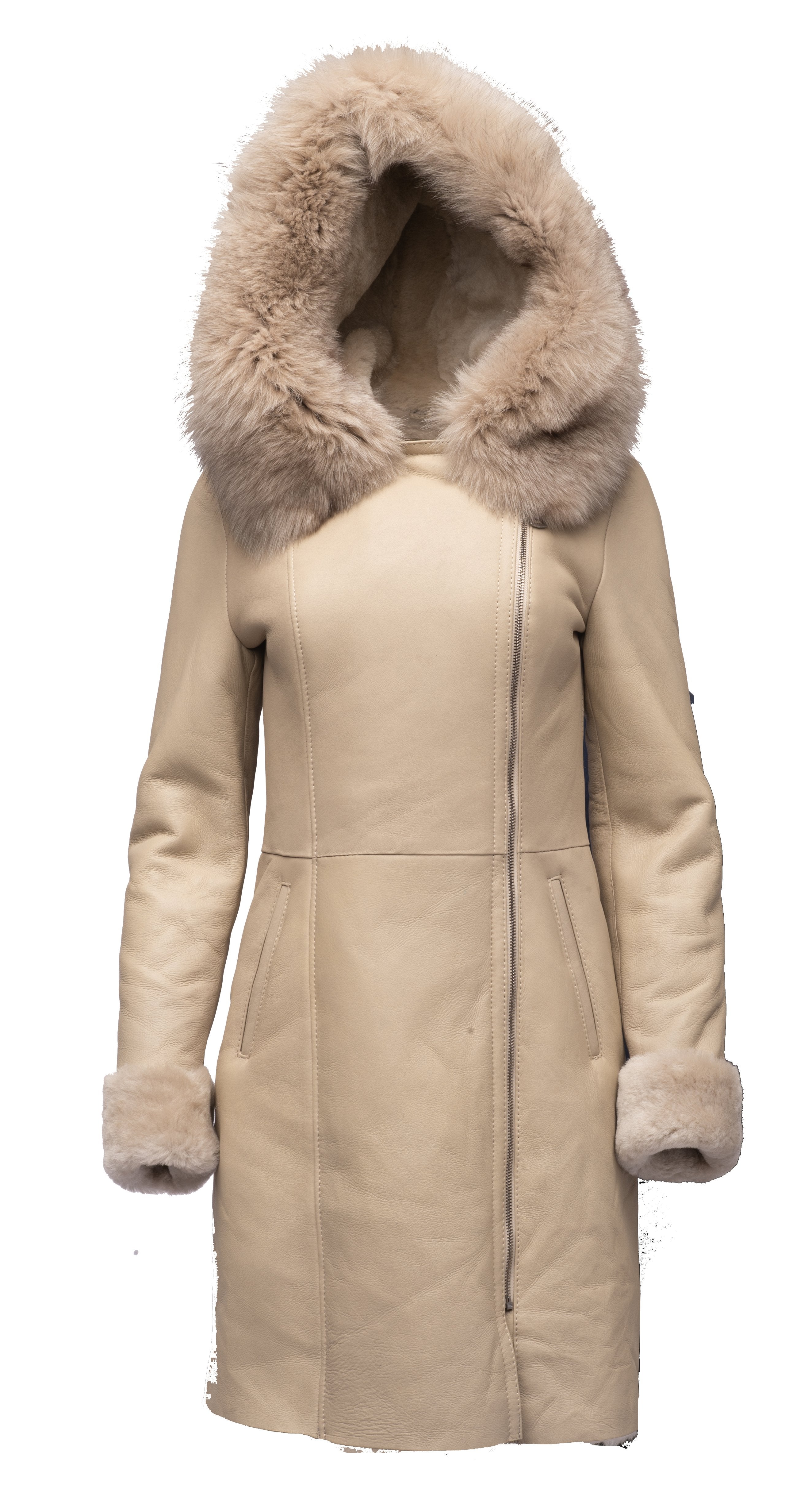 Gracie's Hooded Sheepskin Shearling Jacket with fox fur - Shearling leather