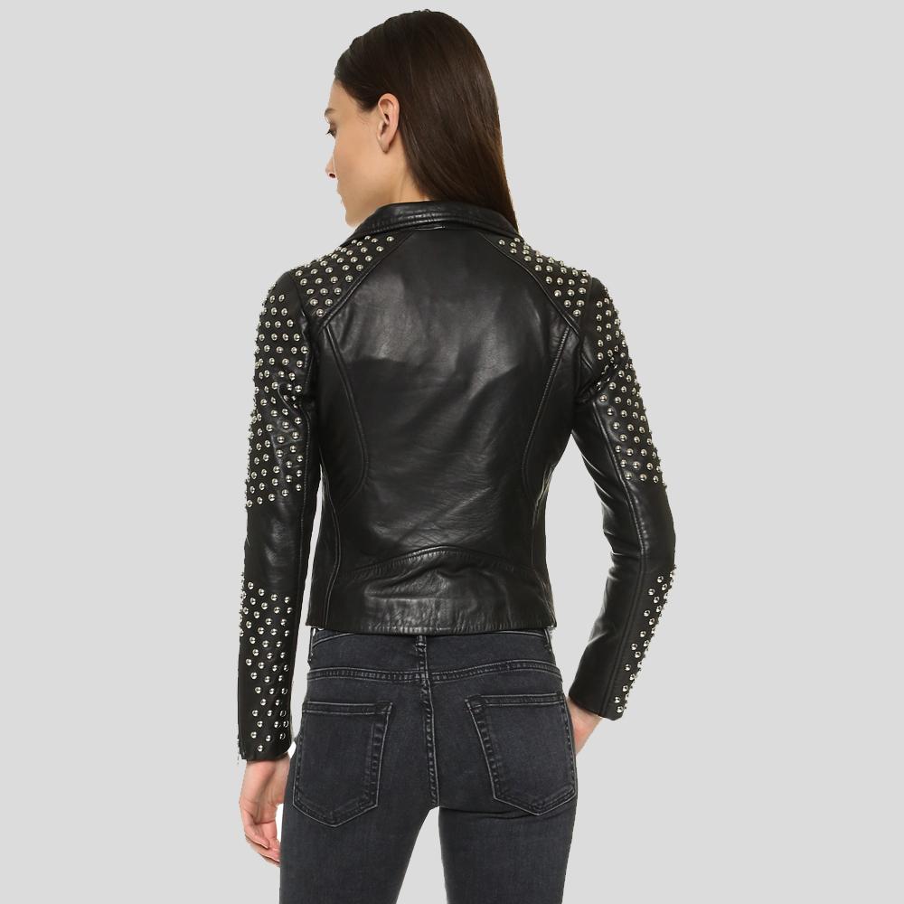 Taliyah Black Studded Leather Jacket - Shearling leather