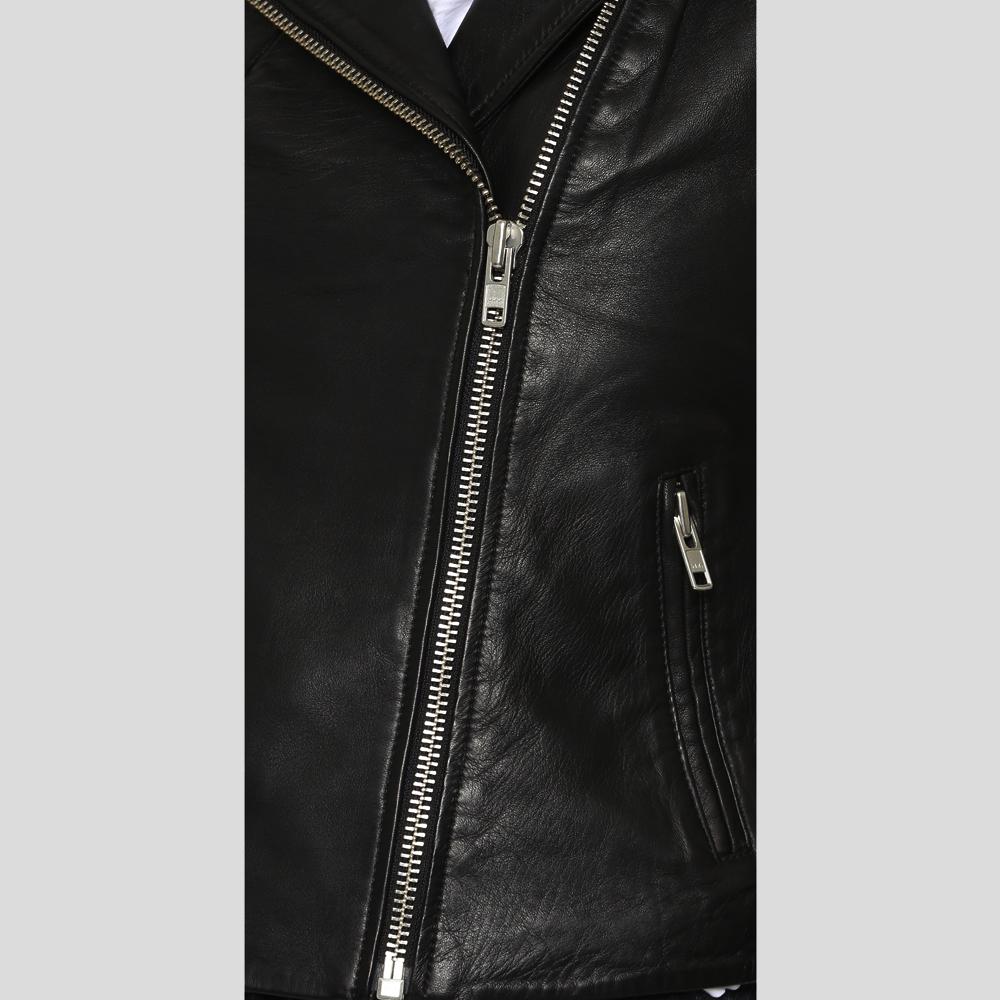Taliyah Black Studded Leather Jacket - Shearling leather