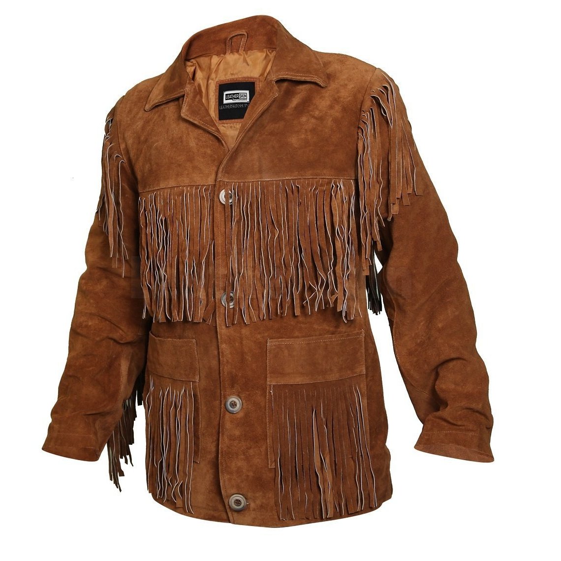 Tawny Suede Leather Jacket with Fringes - Shearling leather