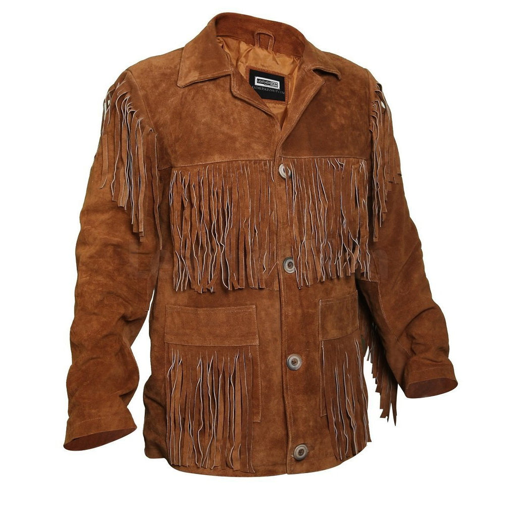 Tawny Suede Leather Jacket with Fringes - Shearling leather