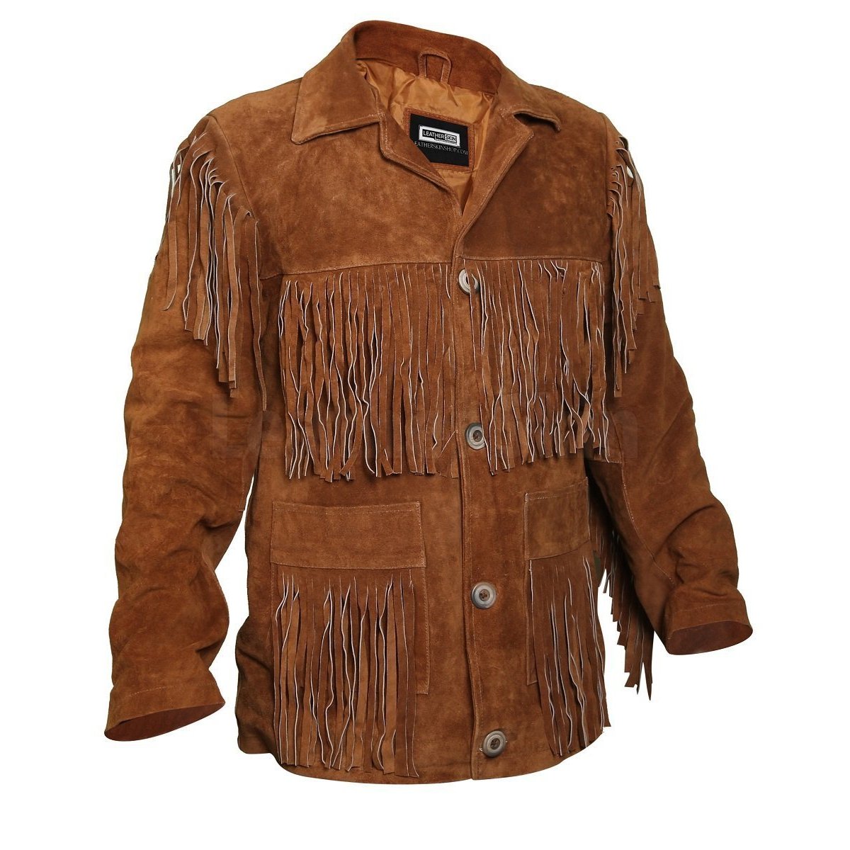 Tawny Suede Leather Jacket with Fringes - Shearling leather