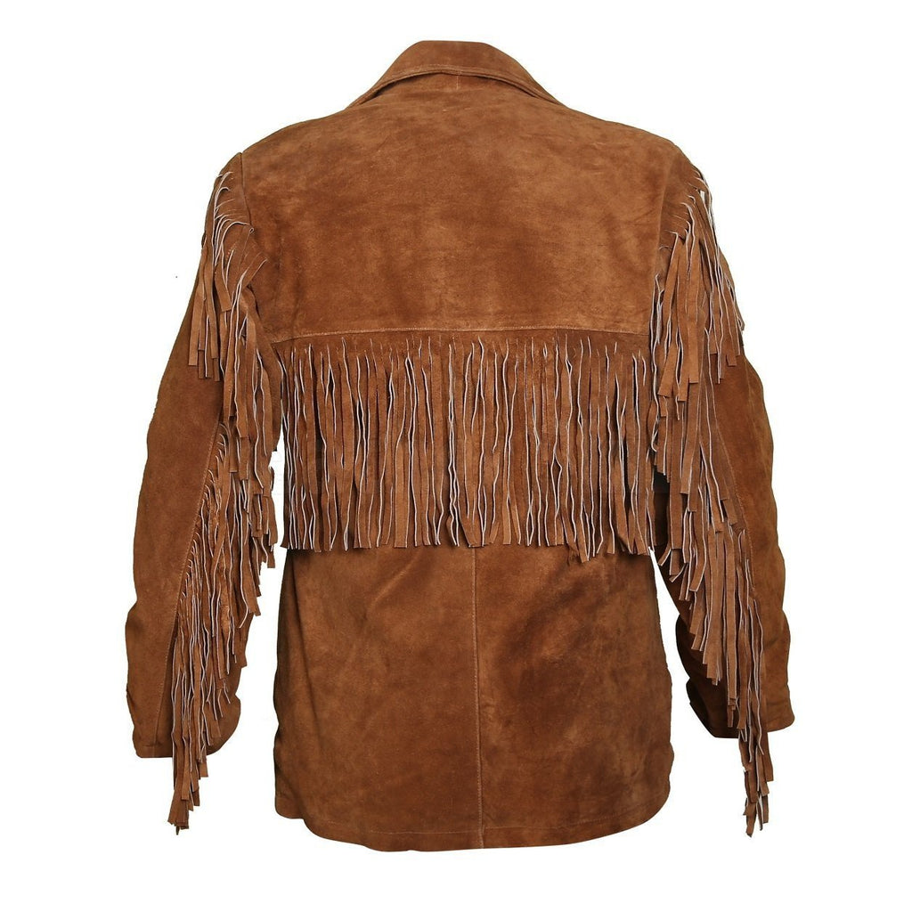 Tawny Suede Leather Jacket with Fringes - Shearling leather