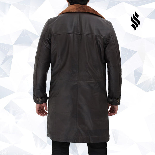 Turlock Dark Brown Shearling Leather Trench Coat Mens - Shearling leather