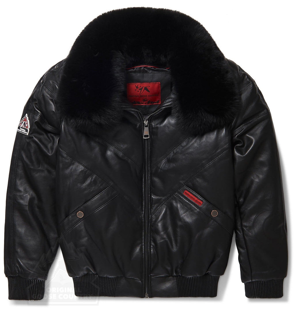 Women's V-bomber Jacket In Black - Shearling leather