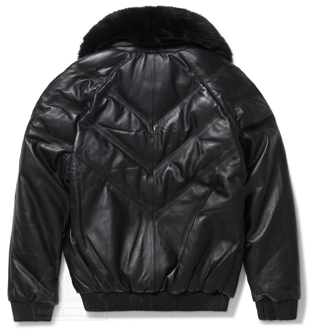 Women's V-bomber Jacket In Black - Shearling leather