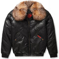 V-Bomber Jacket Black Leather w/ Crystal Fox Fur - Shearling leather