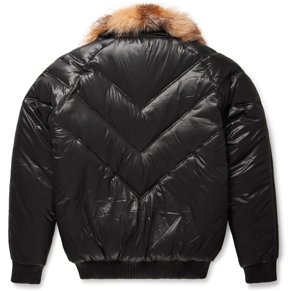 Nylon Black V-Bomber Jacket - Shearling leather