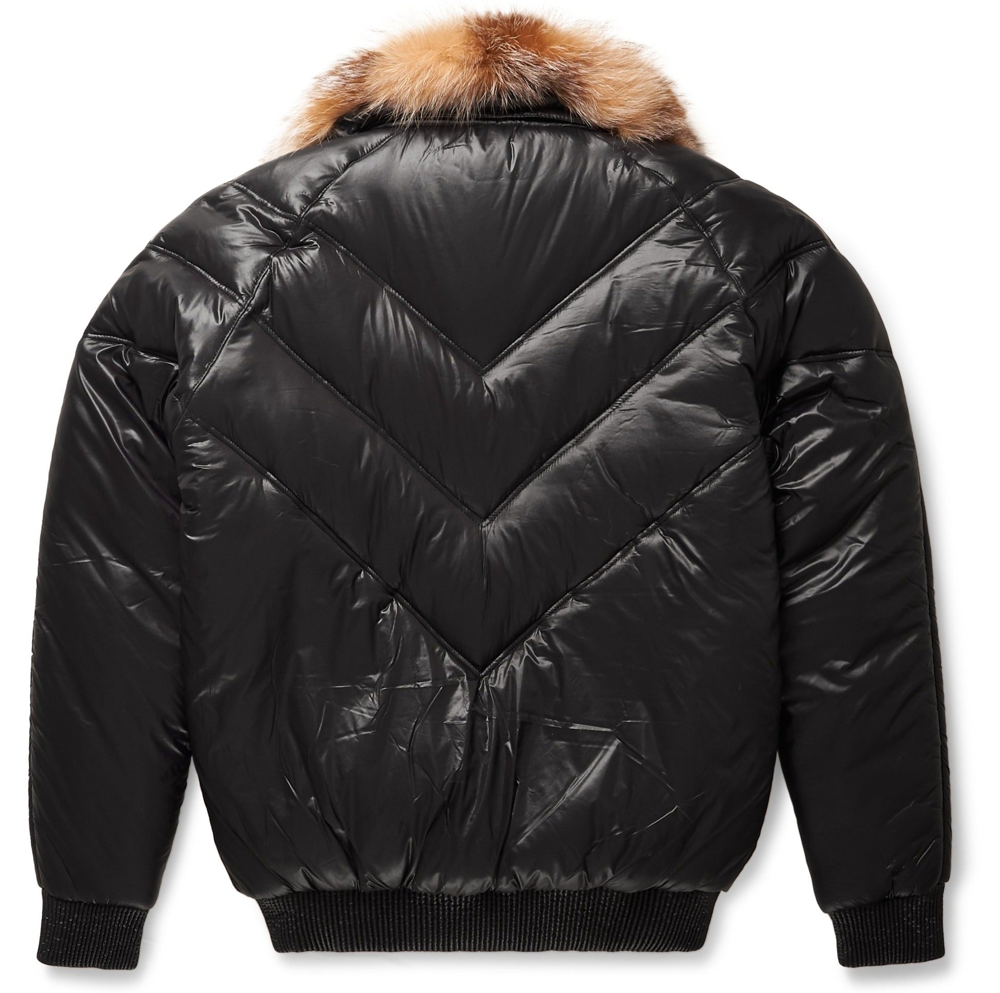 Nylon Black V-Bomber Jacket - Shearling leather