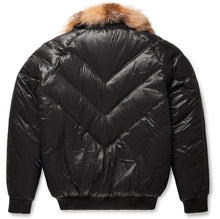 Load image into Gallery viewer, Nylon Black V-Bomber Jacket - Shearling leather
