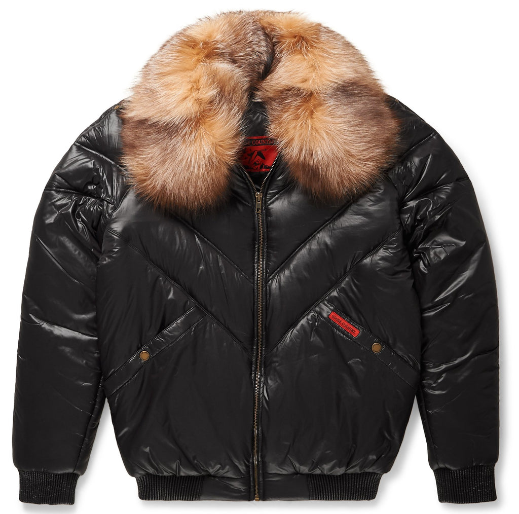 Nylon Black V-Bomber Jacket - Shearling leather
