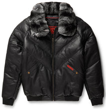 Load image into Gallery viewer, Black Leather V-Bomber Jacket - Shearling leather
