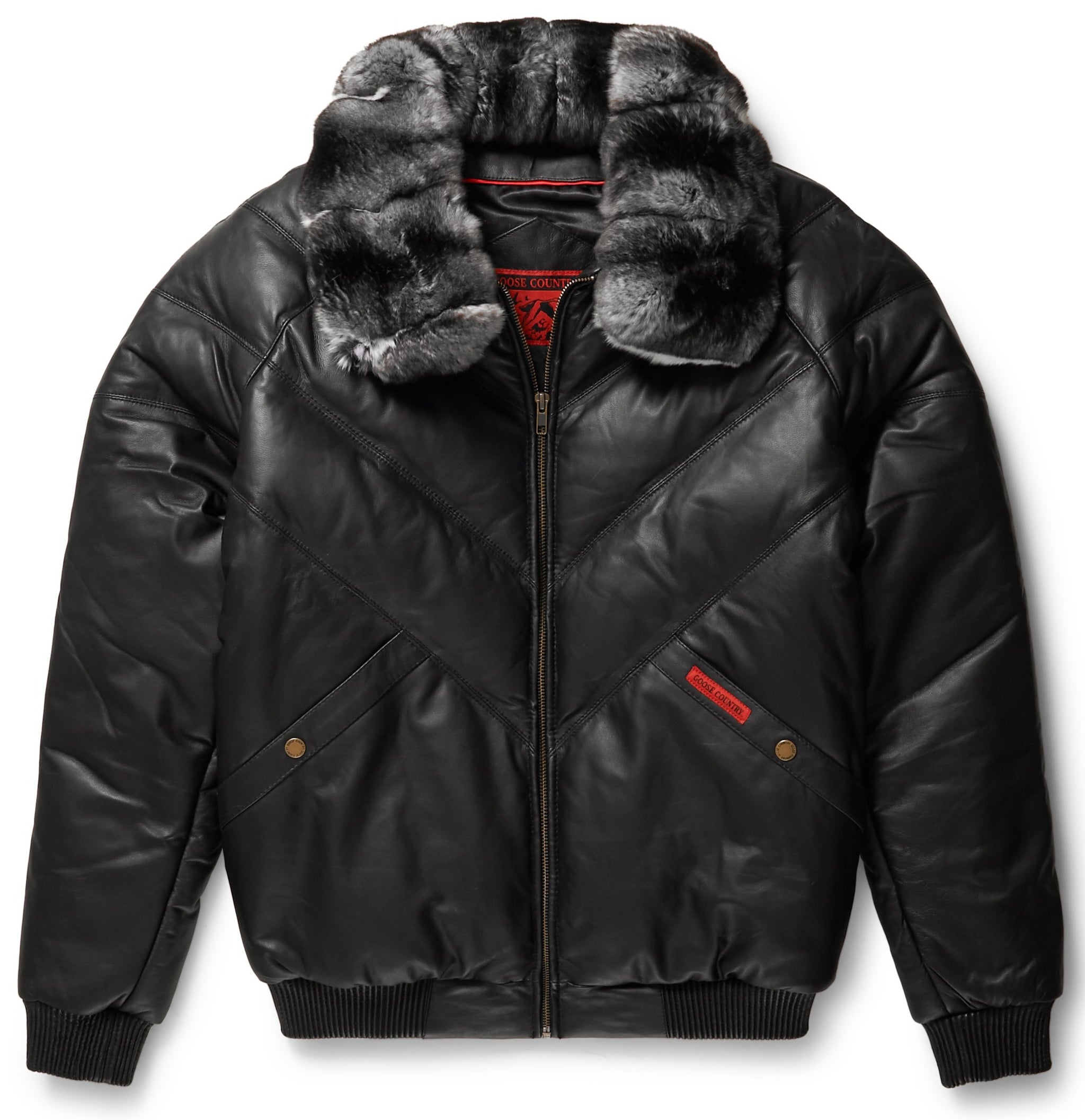 Bubble Jacket Goose Country V Bomber Jacket Black Leather V-Bomber
