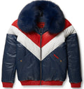 Two-Tone Leather V-Bomber Jacket - Shearling leather