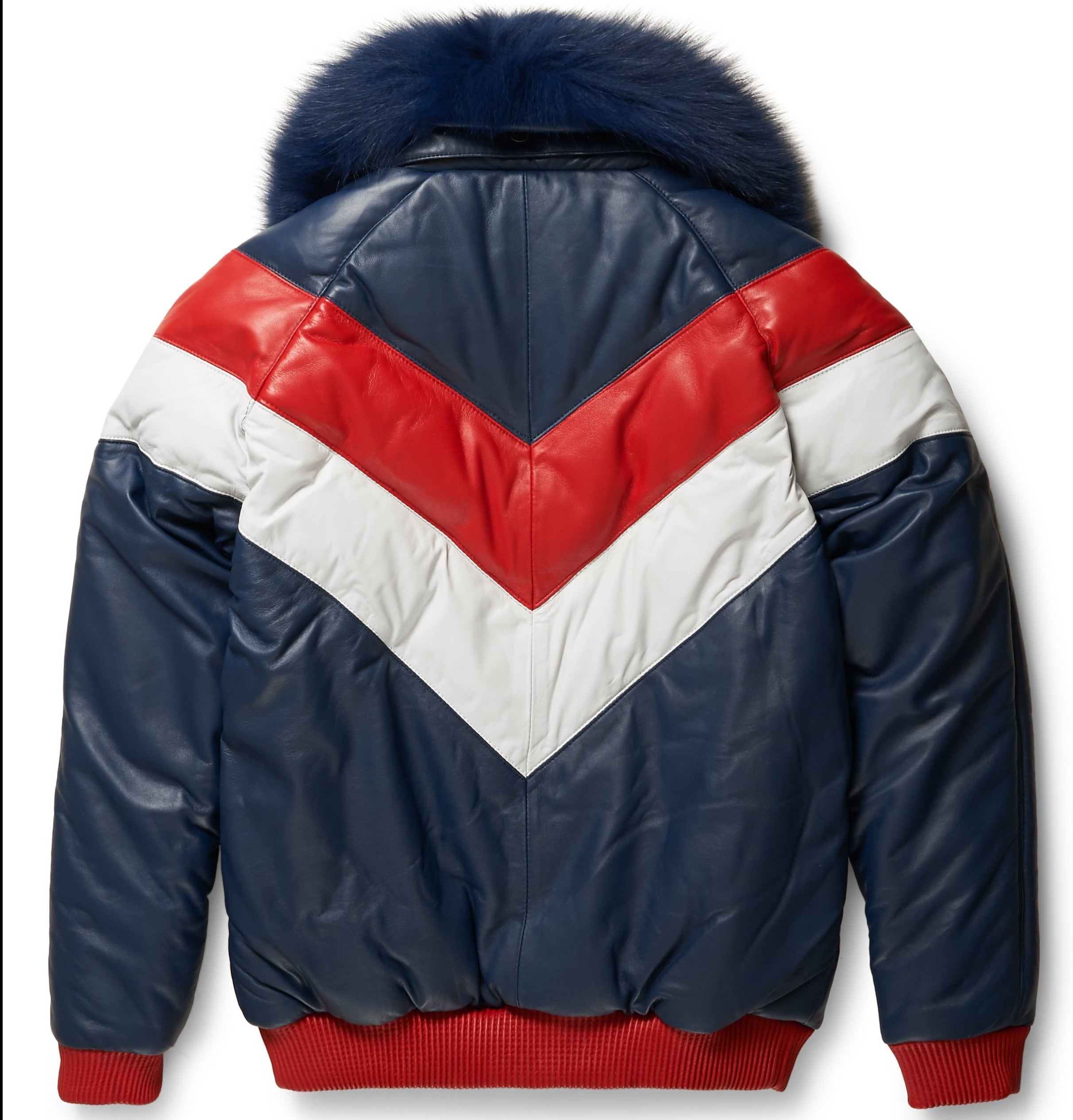 Two-Tone Leather V-Bomber Jacket - Shearling leather