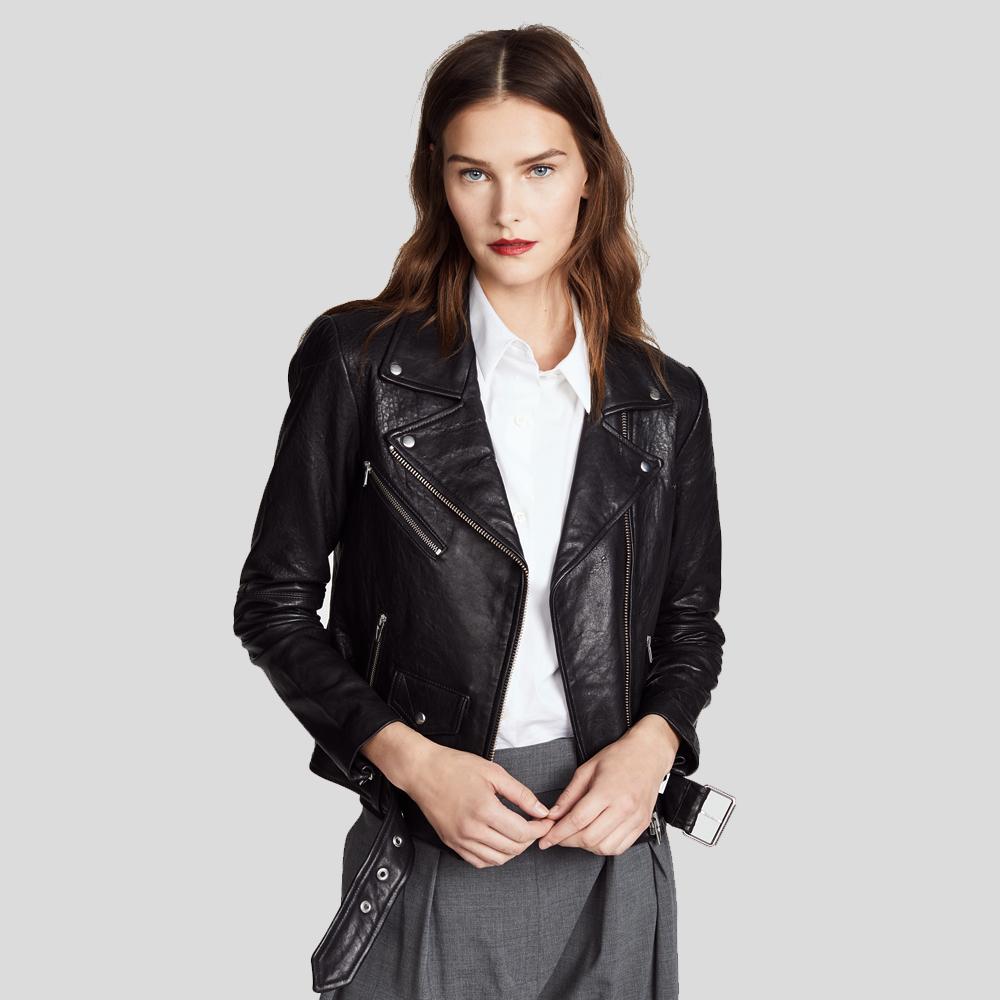 Vienna Black Biker Leather Jacket - Shearling leather