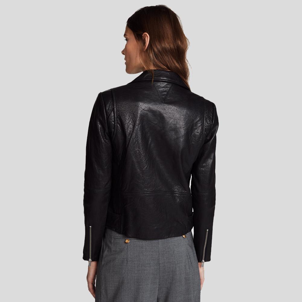 Vienna Black Biker Leather Jacket - Shearling leather