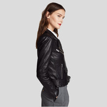 Load image into Gallery viewer, Vienna Black Biker Leather Jacket - Shearling leather

