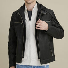Load image into Gallery viewer, Vintage Hooded Leather Jacket
