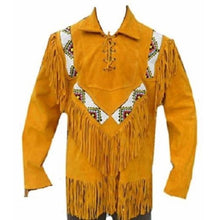 Load image into Gallery viewer, Western Men Cowboy Suede Jacket, Tan Suede Leather Jacket With Fringes - Shearling leather
