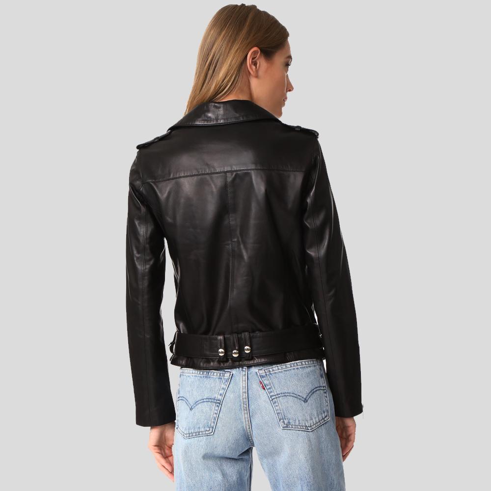 Whitley Black Biker Leather Jacket - Shearling leather