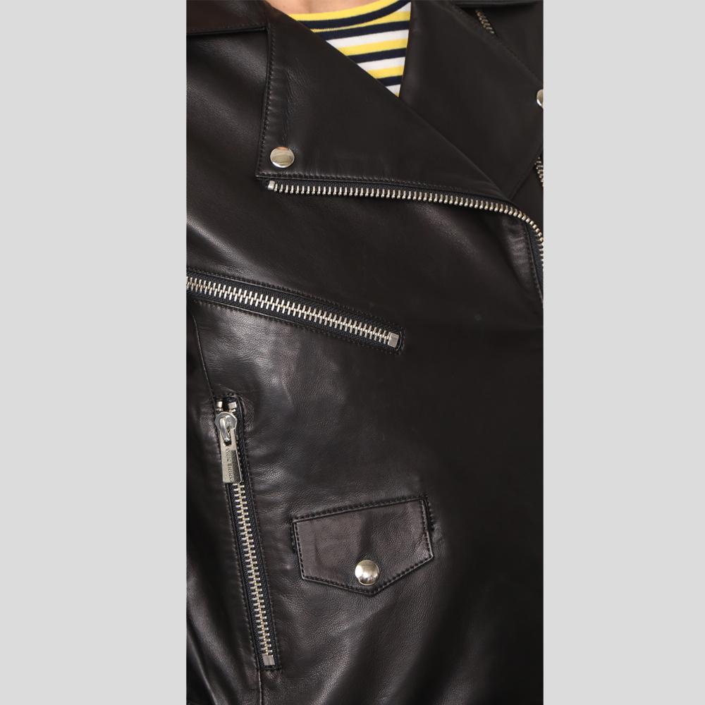 Whitley Black Biker Leather Jacket - Shearling leather
