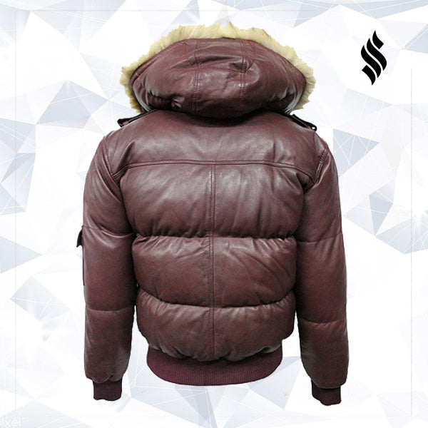 Winter Warm Pilot 6 Puffer Men's Hooded Bomber Real Lambskin Leather Jacket - Shearling leather