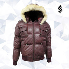 Load image into Gallery viewer, Winter Warm Pilot 6 Puffer Men&#39;s Hooded Bomber Real Lambskin Leather Jacket - Shearling leather
