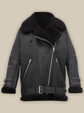 Load image into Gallery viewer, Women Pitch Black B3 Shearling Leather Jacket - Shearling leather
