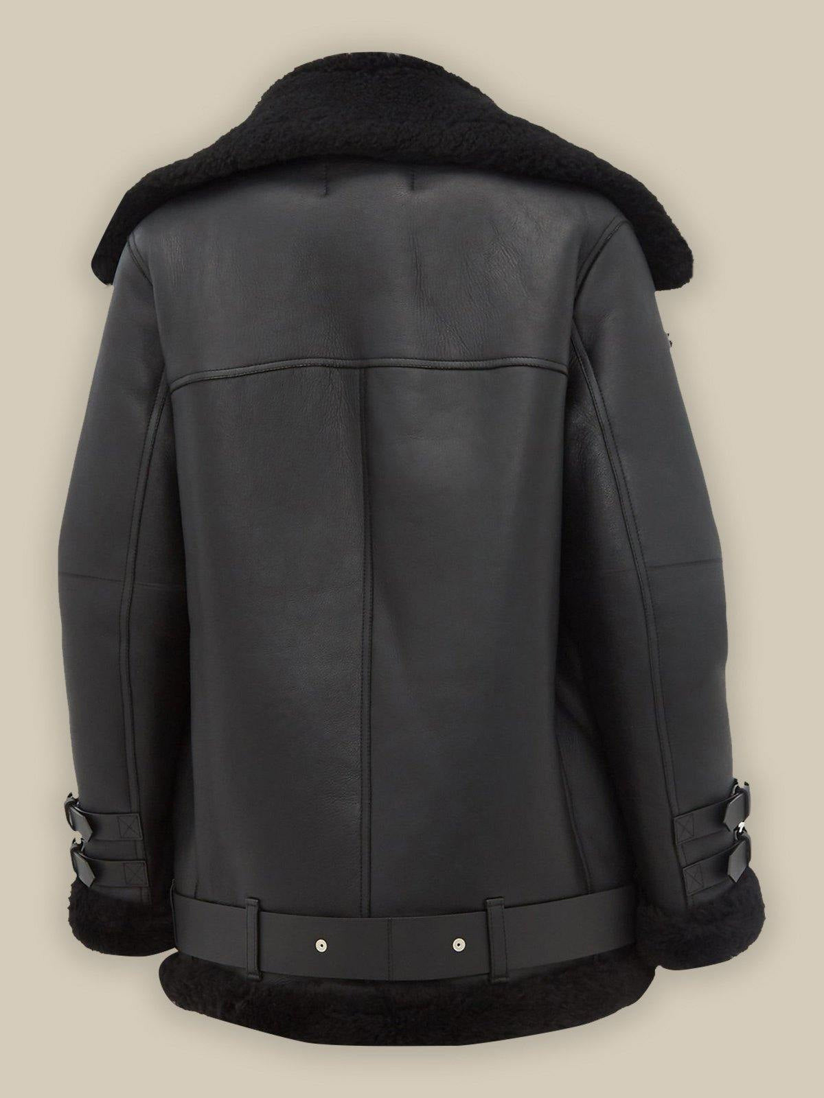 Women Pitch Black B3 Shearling Leather Jacket - Shearling leather