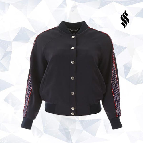 Women Embroidered Varsity Jacket - Shearling leather