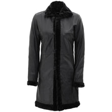 Load image into Gallery viewer, Womens Black Lambskin 3/4 Length Shearling Leather Coat
