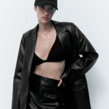 Load image into Gallery viewer, Women Black Oversized Leather Coat Blazer
