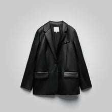 Load image into Gallery viewer, Women Black Oversized Leather Coat Blazer
