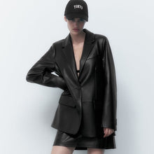 Load image into Gallery viewer, Women Black Oversized Leather Coat Blazer
