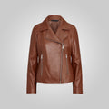 Women Brown Moto Lambskin Motorcycle Jacket