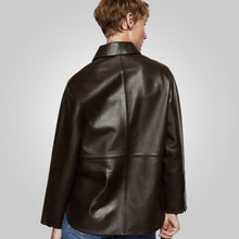 Load image into Gallery viewer, Women Brown Oversized Leather Shirt Styled Jacket
