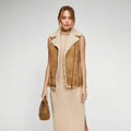 Women Brown Sheepskin Shearling Leather Vest 