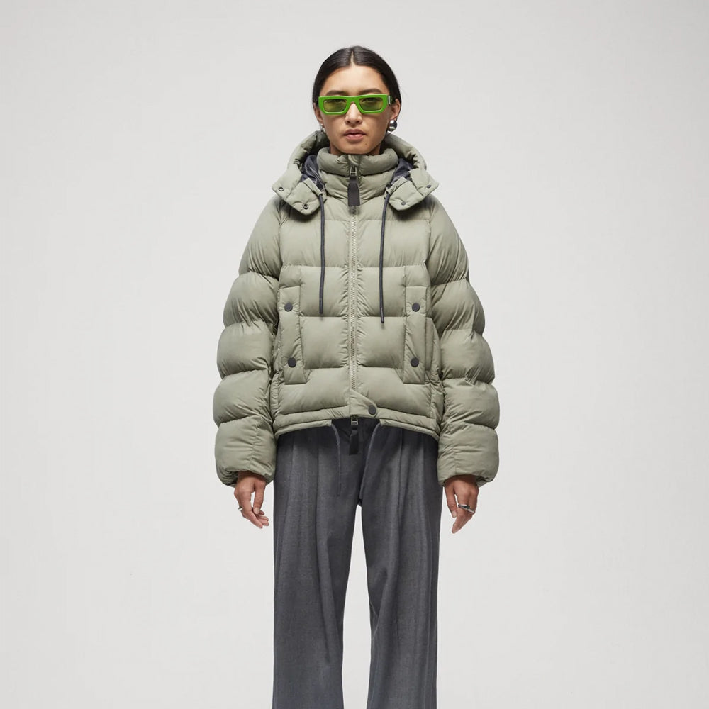 Women Dull Green Puffer Jacket