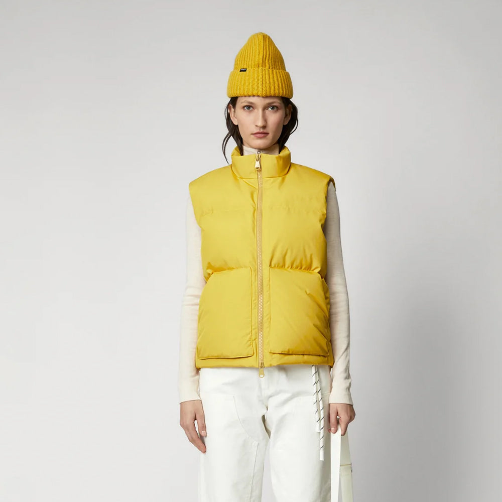 Women Yellow Sleeveless Puffer Vest 