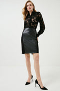 Women's Black Lambskin Leather Pencil Skirt