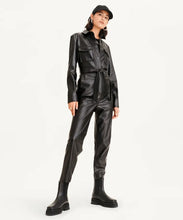 Load image into Gallery viewer, Women&#39;s Black Sheepskin Leather Dress Jumpsuit
