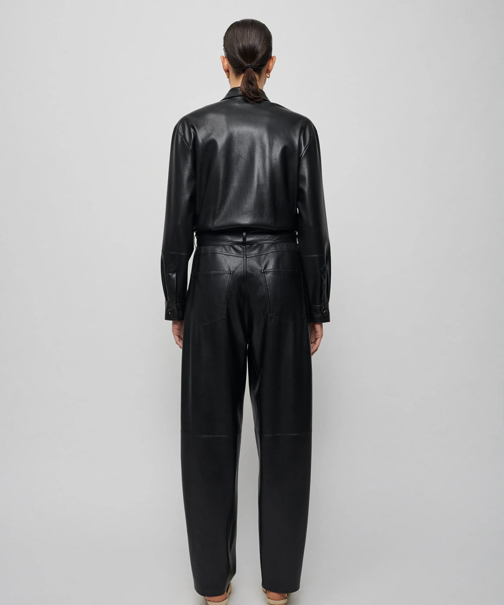 Women's Black Trucker Styled Utility Leather Dress Jumpsuit