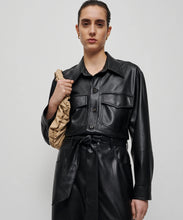 Load image into Gallery viewer, Women&#39;s Black Trucker Styled Utility Leather Dress Jumpsuit
