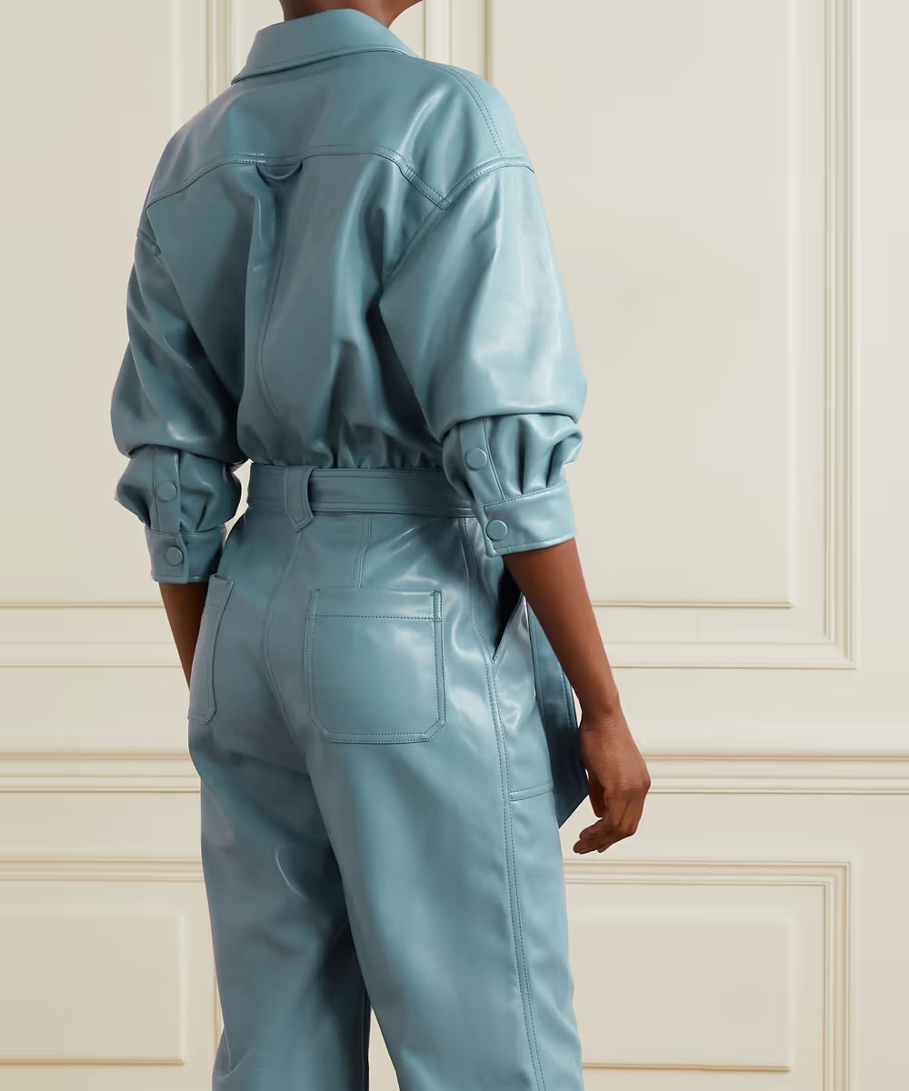 Women's Blue Utility leather Jumpsuit 