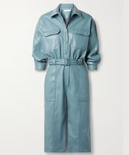 Load image into Gallery viewer, Women&#39;s Blue Utility leather Jumpsuit 
