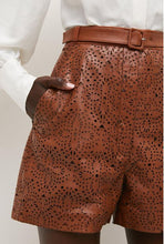 Load image into Gallery viewer, Women&#39;s Brown Light Pattern High Waist Leather Shorts
